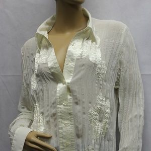 NY Collection Cream Satin Detail Button-Down Shirt